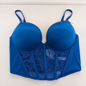 NWT! Victoria's Secret Bombshell Push Up Bra Royal Blue W/Rhinestones Size 34C